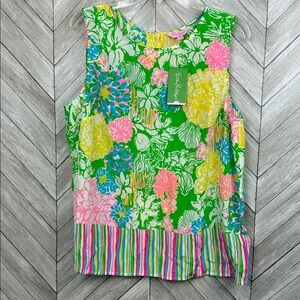 NWT Lilly Pulitzer Iona silk shell XL Hibiscus Stroll Engineere